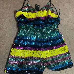 Nasty Gal Rainbow Multicolored Sequin Playsuit